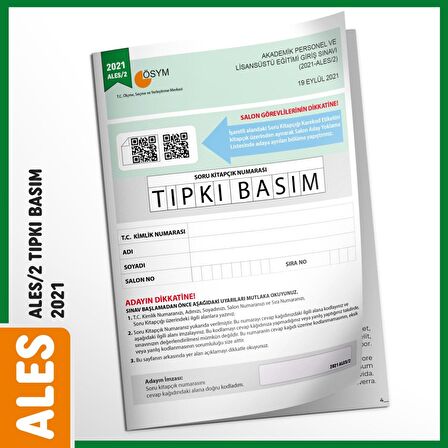 ALES 2021/2 ÖSYM Tıpkı Basım Türkiye Geneli Dijital Çözümlü Çıkmış Soru Deneme Kitapçığı